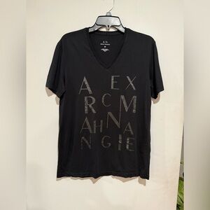 Armani Exchange Black V-Neck Logo Graphic Tee